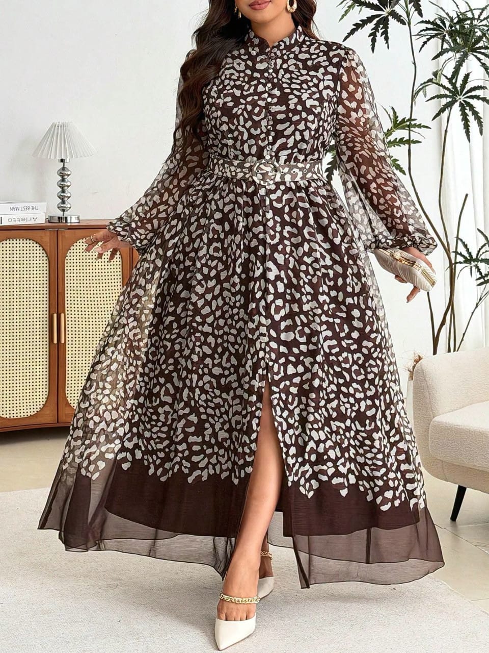 Robe longue imprimée avec ceinture