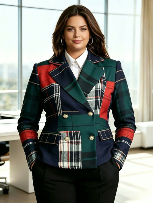 Blazer à carreaux multicolores pour femme